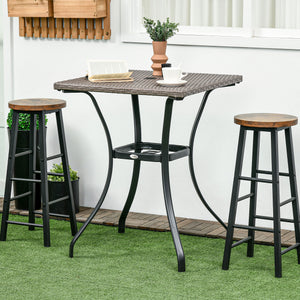 Patio Wicker Dining Table with Umbrella Hole, 34 Inch Outdoor PE Rattan Coffee Table with Plastic Board Under the Woven Table Top for Patio, Garden, Balcony, Light Grey