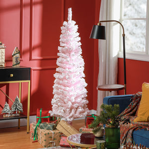 6ft Flocked Christmas Tree, Pencil Christmas Tree with Realistic Branch Tips, Folding Metal Stand, Green – view 56
