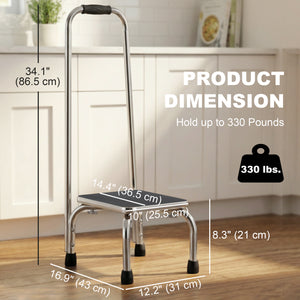 Step Stool with Handle for Adults and Seniors, Heavy Duty Metal Foot Step Stool for Elderly, Portable Stool with Anti-slip Design