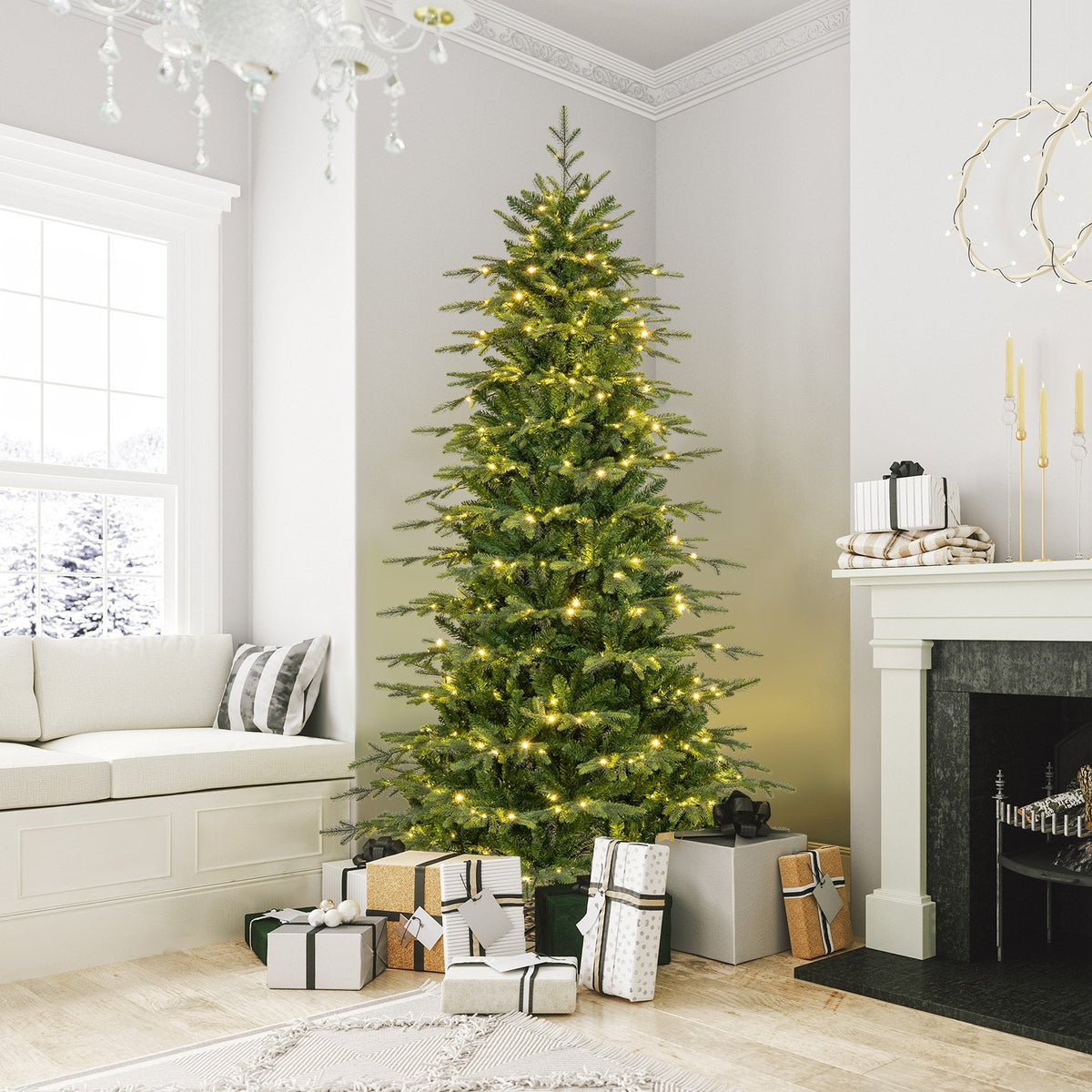 7.5 Feet Pre-Lit Artificial Christmas Tree with Warm White LED Lights view 2
