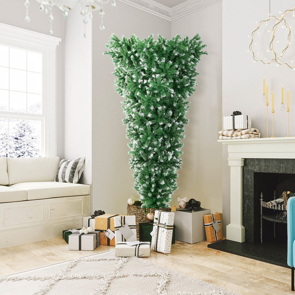 7.5 Feet Pre-Lit Snowy Upside Down Christmas Tree 1100 Tips view 2