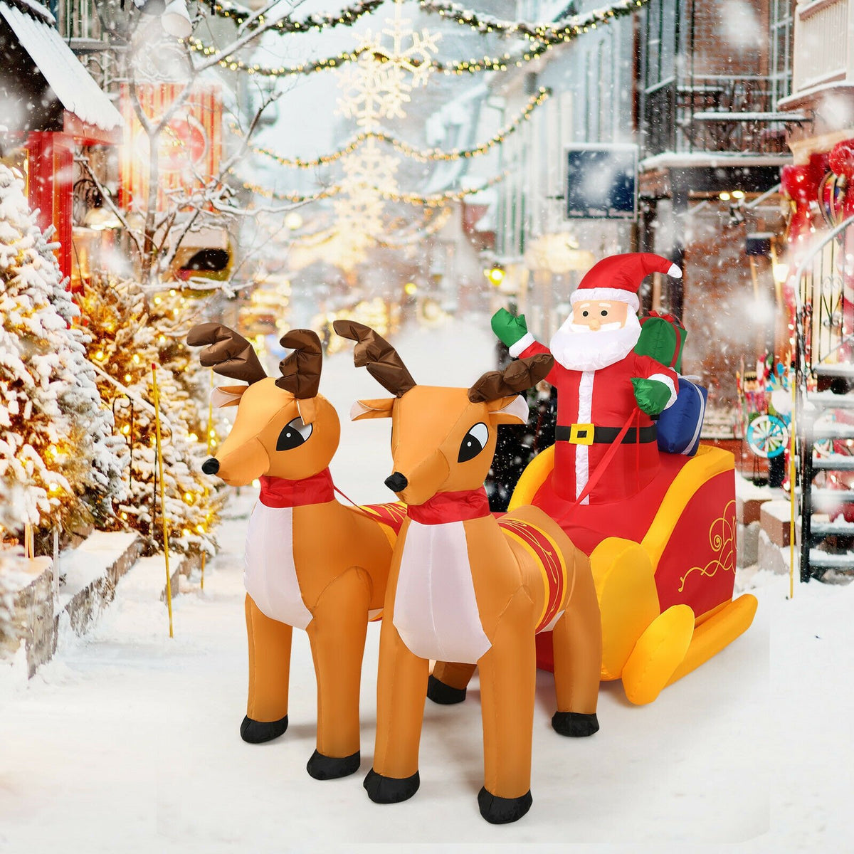7.5 Feet Waterproof Outdoor Inflatable Santa with Double Deer and Sled view 2