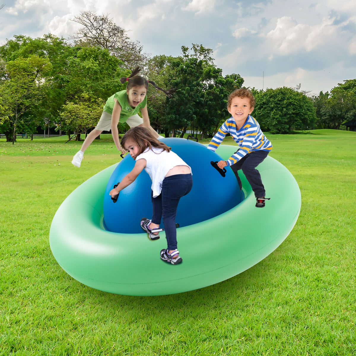 7.5 Foot Giant Inflatable Dome Rocker Bouncer with 6 Built-in Handles for Kids-Green view 2