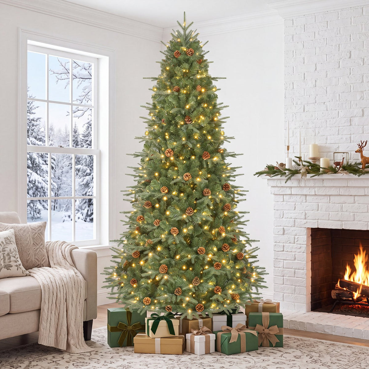 7.5 ft Artificial Christmas Tree with LED Lights and Pine Cones view 2