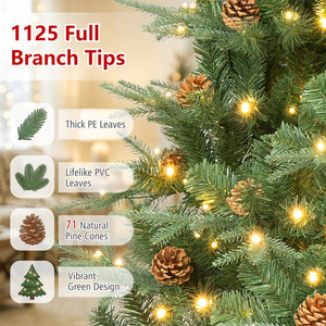 7.5 ft Artificial Christmas Tree with LED Lights and Pine Cones view 7
