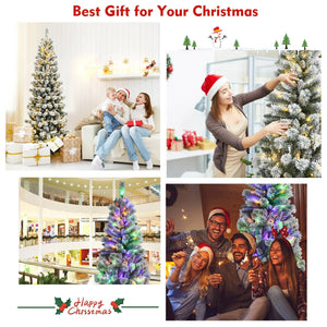 7.5 Feet Pre-Lit Hinged Christmas Tree Snow Flocked with 9 Modes Lights view 8
