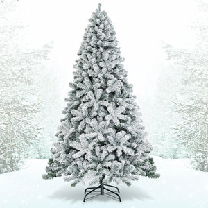 7.5 Feet Snow Flocked Hinged Artificial Christmas Tree without Lights view 3