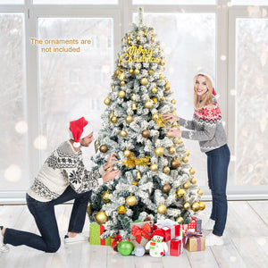 7.5 Feet Snow Flocked Hinged Artificial Christmas Tree without Lights view 4