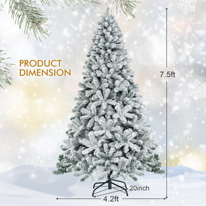 7.5 Feet Snow Flocked Hinged Artificial Christmas Tree without Lights view 5