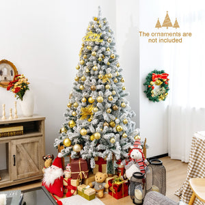 7.5 Feet Snow Flocked Hinged Artificial Christmas Tree without Lights view 6