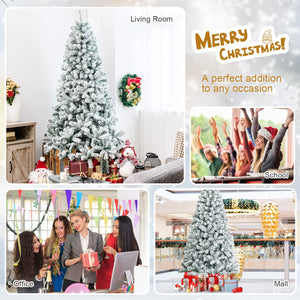 7.5 Feet Snow Flocked Hinged Artificial Christmas Tree without Lights view 7