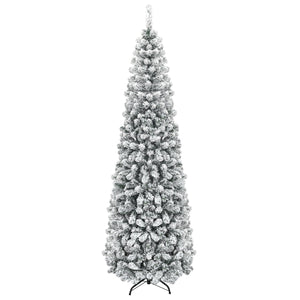 7.5 Feet Unlit Hinged Snow Flocked Artificial Pencil Christmas Tree with 641 Tips