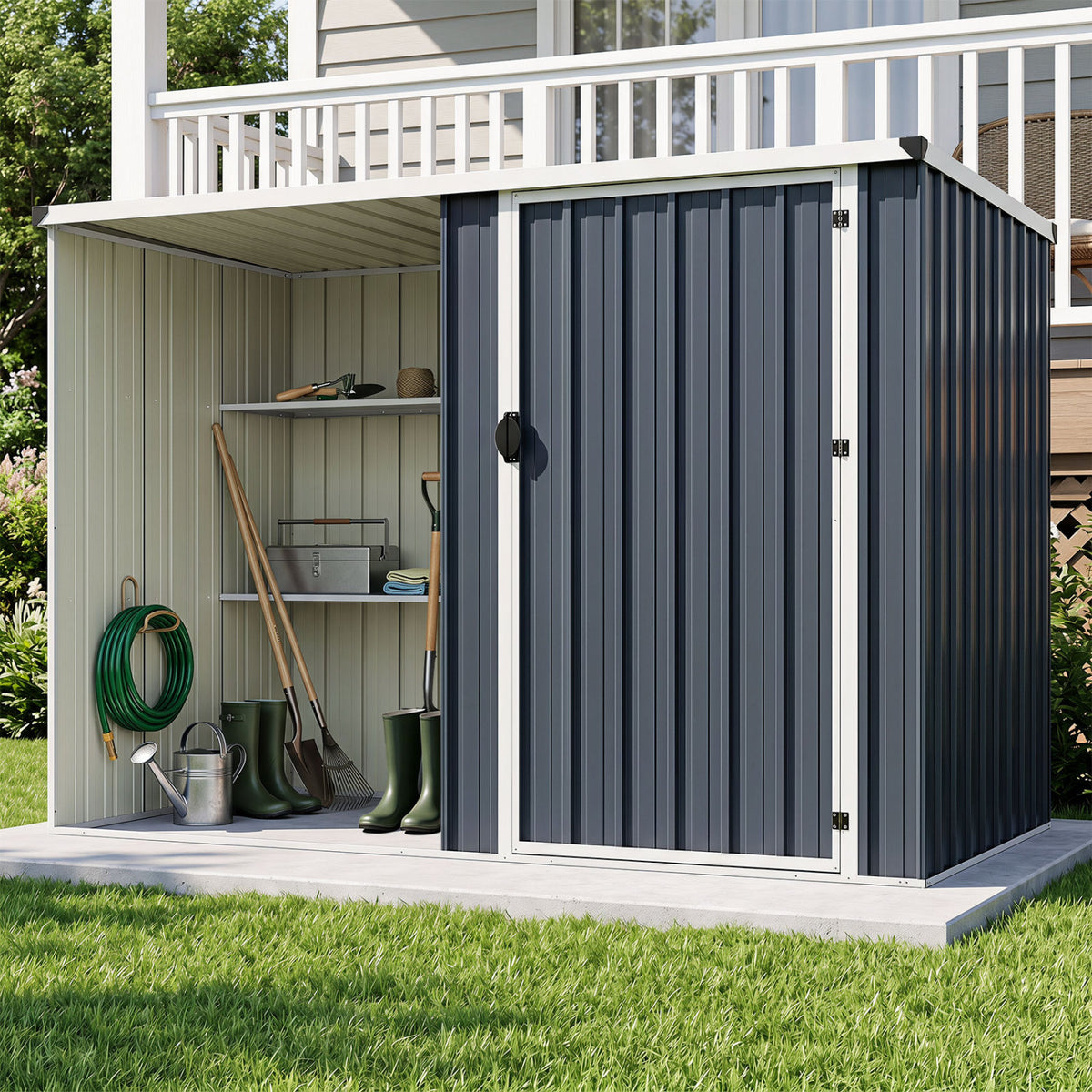 7.6 x 4 Ft Outdoor Metal Storage Shed with Lockable Single Door-Gray view 2