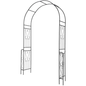 7.9 Feet Metal Garden Arch Backdrop Stand with Fence for Climbing Plants-Black view 4