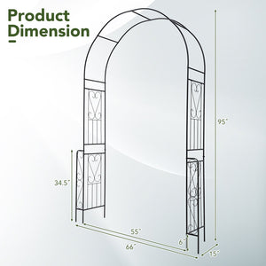 7.9 Feet Metal Garden Arch Backdrop Stand with Fence for Climbing Plants-Black view 5