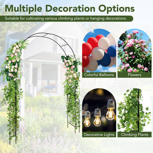 7.9 Feet Metal Garden Arch Backdrop Stand with Fence for Climbing Plants-Black view 7