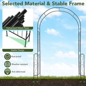 7.9 Feet Metal Garden Arch Backdrop Stand with Fence for Climbing Plants-Black view 8