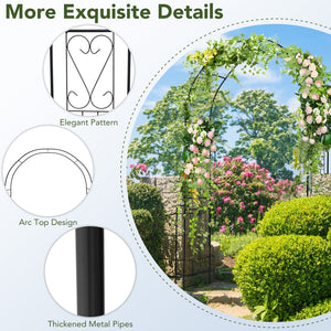 7.9 Feet Metal Garden Arch Backdrop Stand with Fence for Climbing Plants-Black view 9