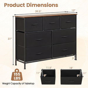 7-Drawer Wide Dresser with 2-Sized Folding Fabric Drawers for Bedroom-Black view 5