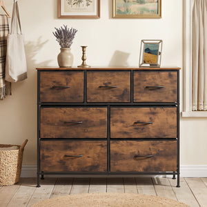 7-Drawer Wide Dresser with 2-Sized Folding Fabric Drawers for Bedroom-Rustic Brown view 2