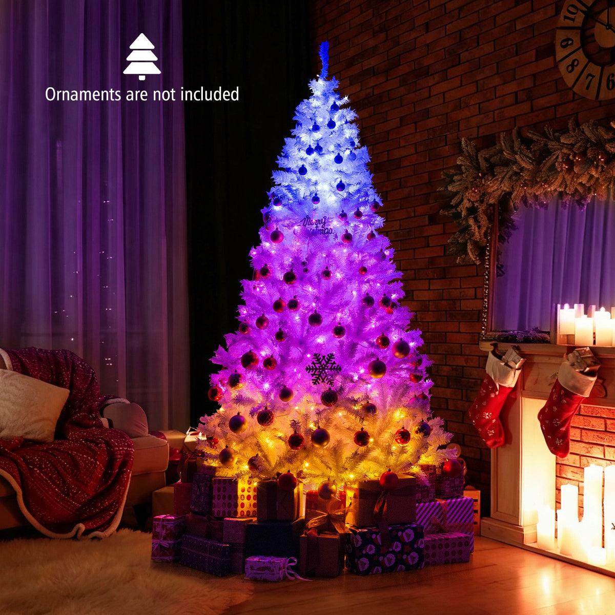 7 Feet Artificial Christmas Tree Hinged Pre-Lit Xmas Tree with 11 Lighting Modes view 2