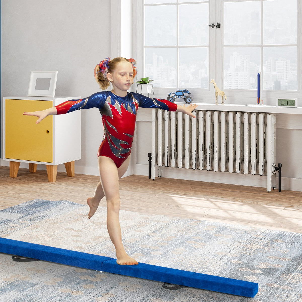 7 Feet Folding Portable Floor Balance Beam with Handles for Gymnasts-Blue view 2