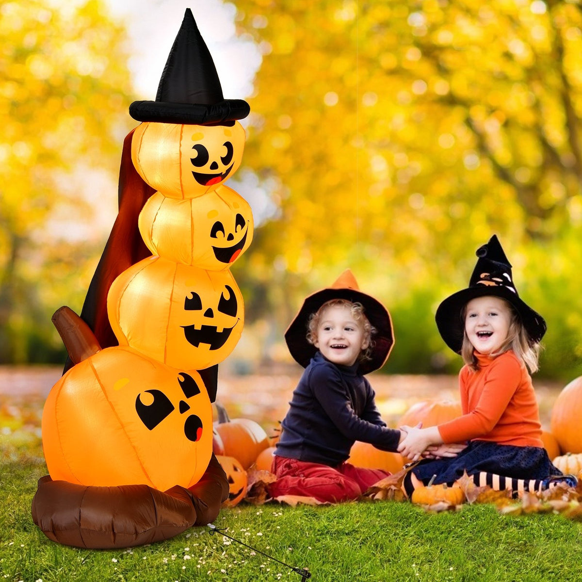 7 Feet Halloween Inflatable Pumpkin Combo with Witch's Hat and LED Lights view 2