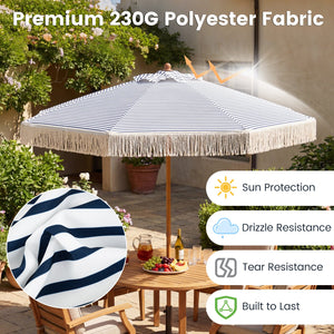 7 Feet Patio Umbrella with Fringe Sun-Protective Beach Umbrella with Boho Tassel-Blue view 7