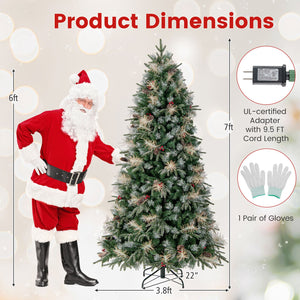7 Feet Pre-Lit Artificial Christmas Tree with 8 Modes LED Lights with Berries view 5