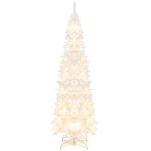 7 Feet Pre-Lit Hinged Pencil Christmas Tree White with 300 LED Lights and 8 Flash Modes view 6