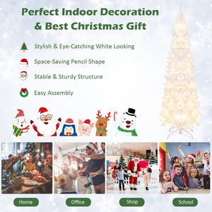 7 Feet Pre-Lit Hinged Pencil Christmas Tree White with 300 LED Lights and 8 Flash Modes view 9