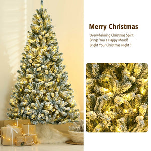 7 Feet Pre-lit Snow Flocked Hinged Christmas Tree with 1116 Tips and Metal Stand-7 ft view 3