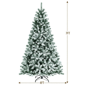 7 Feet Pre-lit Snow Flocked Hinged Christmas Tree with 1116 Tips and Metal Stand-7 ft view 4