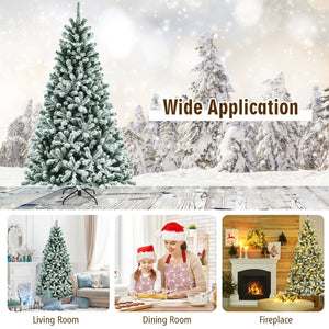 7 Feet Pre-lit Snow Flocked Hinged Christmas Tree with 1116 Tips and Metal Stand-7 ft view 5