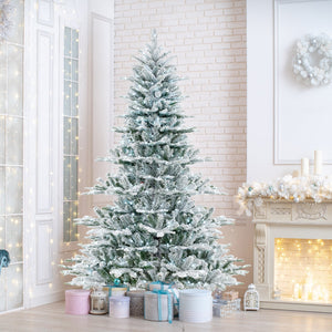 7 Feet Snow Flocked Artificial Christmas Tree with Cool White LED Lights view 2
