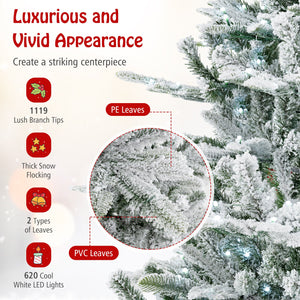 7 Feet Snow Flocked Artificial Christmas Tree with Cool White LED Lights view 6