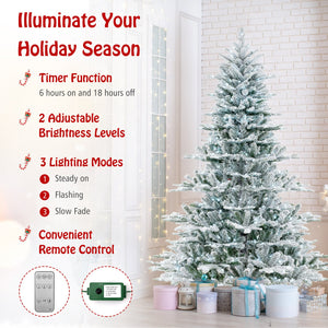 7 Feet Snow Flocked Artificial Christmas Tree with Cool White LED Lights view 7