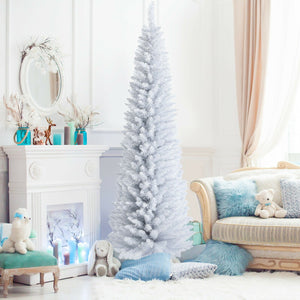 7 Feet Unlit Artificial Slim Christmas Pencil Tree with Metal Stand view 2