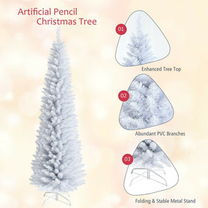 7 Feet Unlit Artificial Slim Christmas Pencil Tree with Metal Stand view 8
