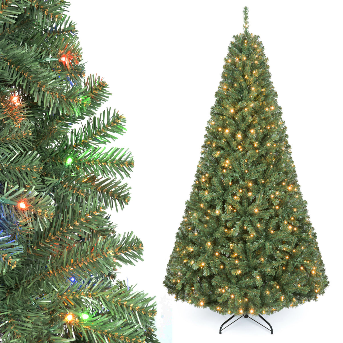 7 FT Artificial Christmas Tree with 2 Lighting Colors and Folding Metal Stand view 2