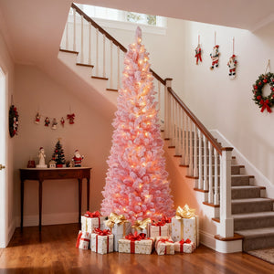 7 FTSnow-flocked Artificial Pink Christmas Tree Pre-lit Hinged Xmas Tree for Holiday Decoration view 3