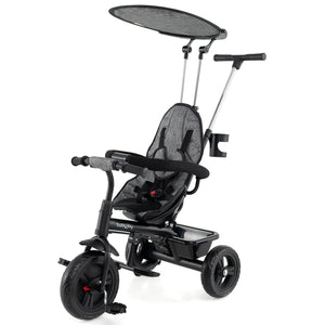 7-in-1 Baby Stroller Tricycle with Adjustable Canopy and Foldable Footrests for Ages 9-60 Months Old-Gray