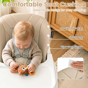 7-in-1 Convertible Foldable Baby High Chair with Adjustable Tray for Kids-Beige view 8
