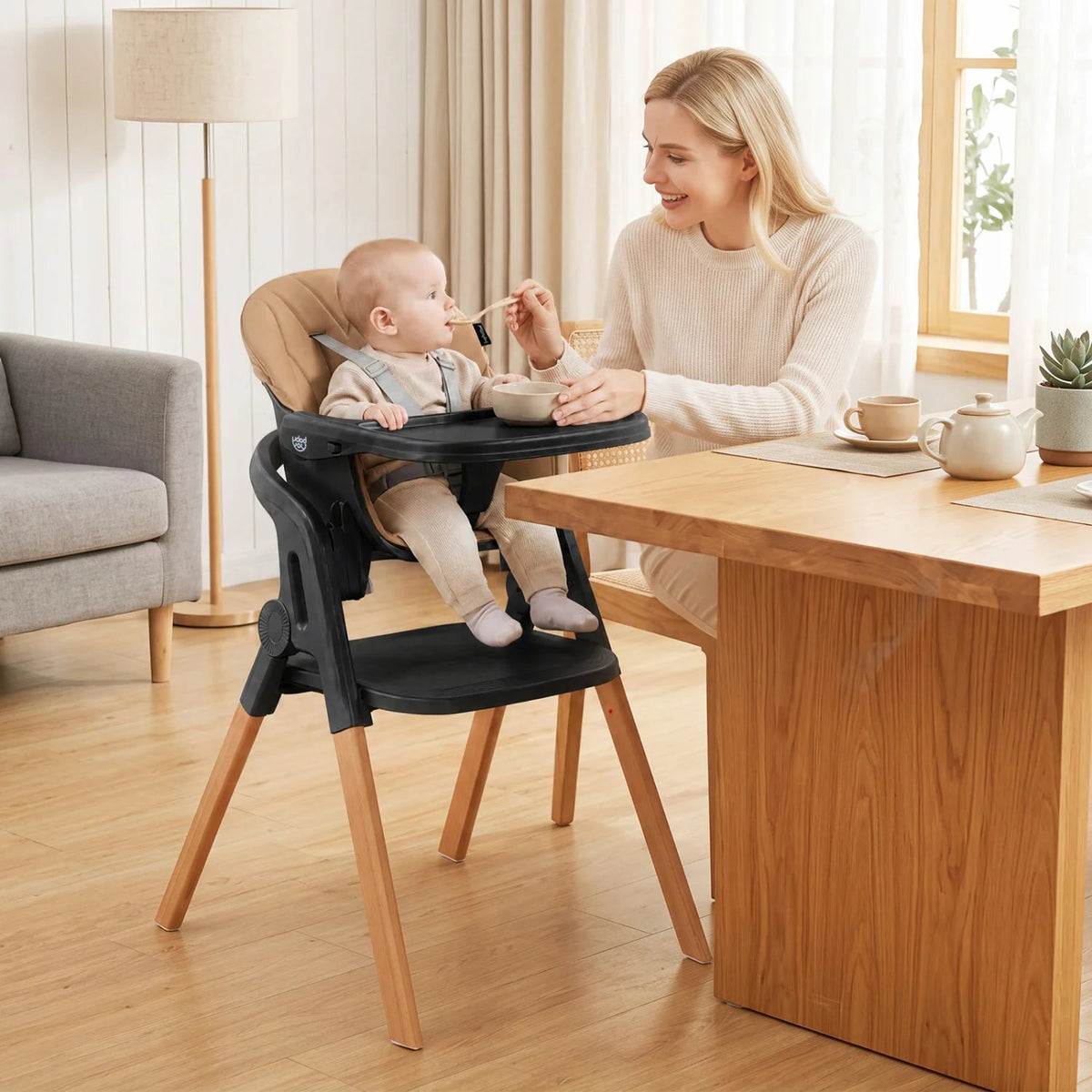 7-in-1 Convertible Foldable Baby High Chair with Adjustable Tray for Kids-Brown view 2