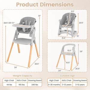 7-in-1 Convertible Foldable Baby High Chair with Adjustable Tray for Kids-Gray view 4
