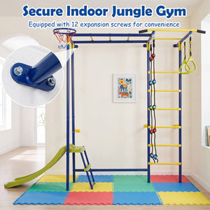 7-in-1 Swedish Ladder Wall Playset with Monkey Bars and Slide view 9