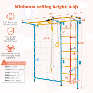 7-in-1 Swedish Ladder with Folding Gymnastics Mat for Solid Wall for Kids view 5