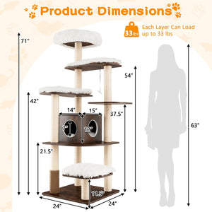 7-Layer Wooden Cat Tree Tall Cat Tower with Sisal Posts and Condo-Brown view 5