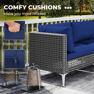 7 Piece Outdoor Furniture Set Wicker, Chairs with Tempered Glass Coffee Table-Navy view 8