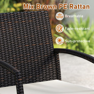 7 Pieces Outdoor Dining Set Acacia Wood Table with Umbrella Hole and Cushions-White view 6